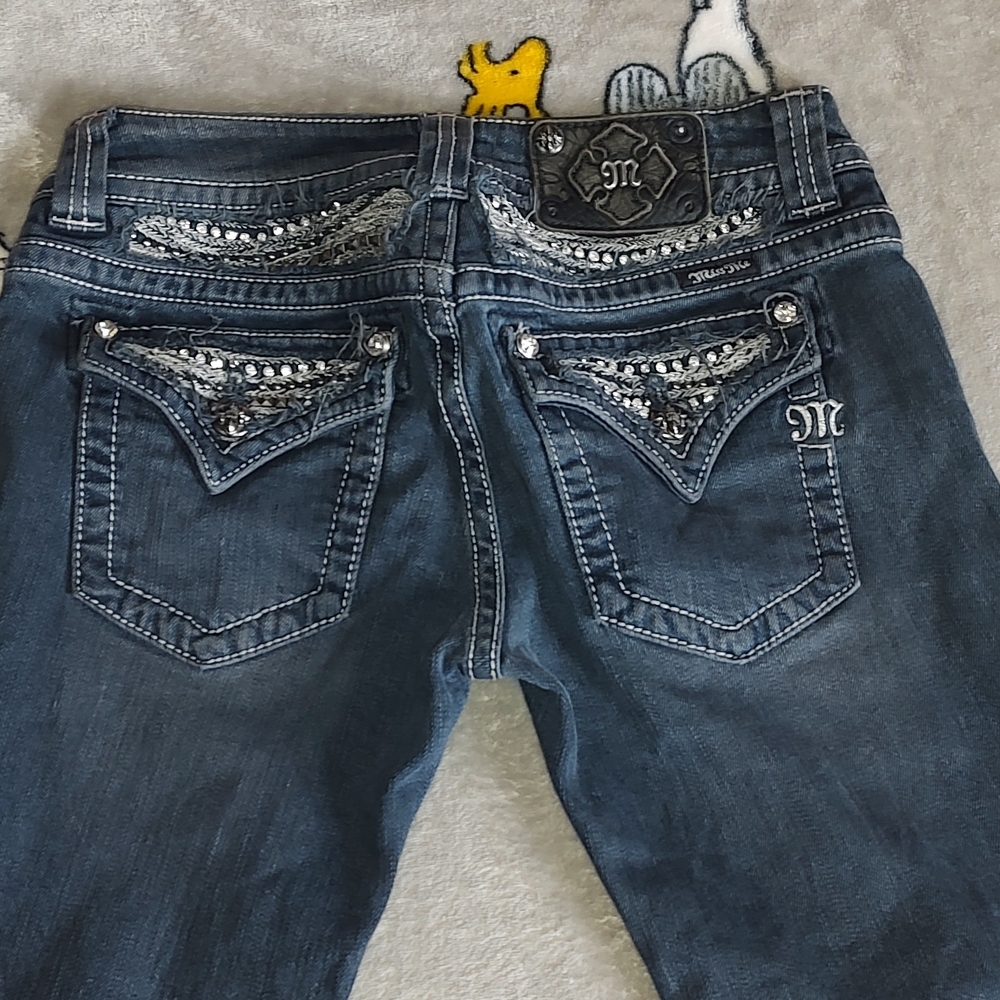 Miss Me Dark Blue Embellished Cropped Jeans
